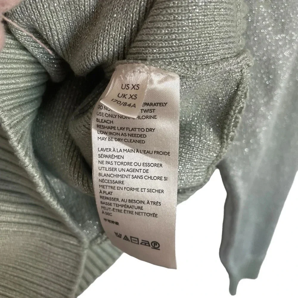 NWOT Free People Starry Night Metallic Shimmer Mock Neck Sweater Mint Green XS